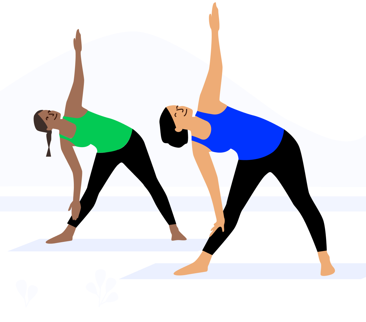 Cartoon graphic of three people talking around a coffee table