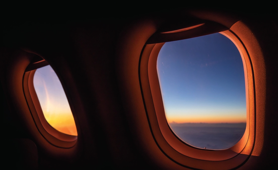 A view of a sunset from a plane