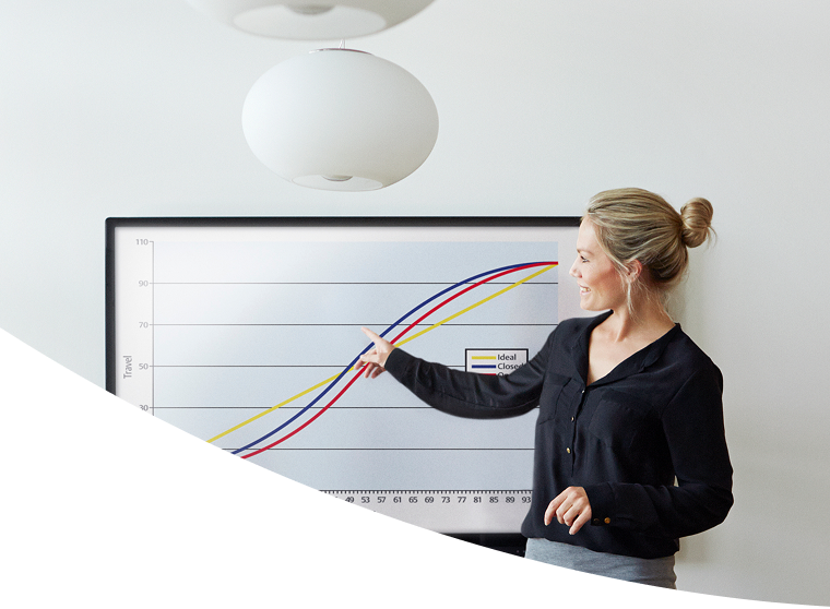 Woman presenting a chart on a whiteboard