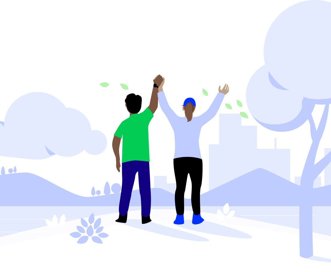 Cartoon graphic of two people walking together