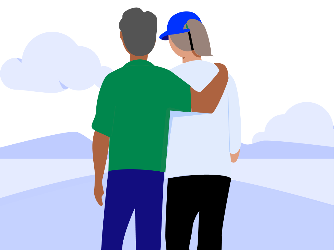 Cartoon graphic of two people walking together
